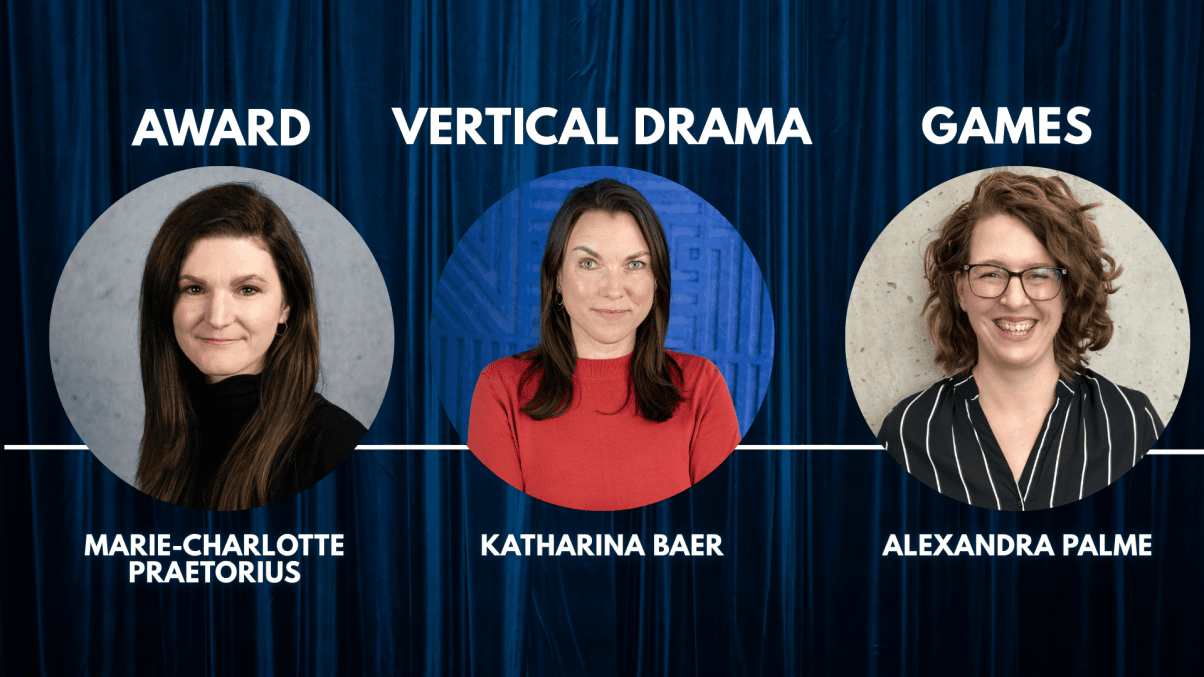 Auf dem Bild zu sehen sind die 3 Expertinnen zum Thema Storytelling Marie Charlotte Praetorius, Katharina Baer und Alexandra Palme
